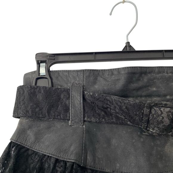Chia Vintage Lace and Distressed Black Leather High waisted skirt size 6 - Picture 5 of 9